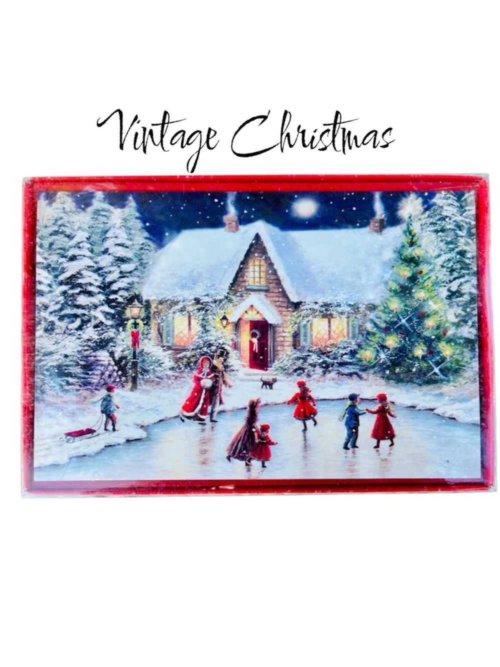 NWT Sealed American Greetings Christmas Cards 16 Ct Nicky Boehme Skaters Pond